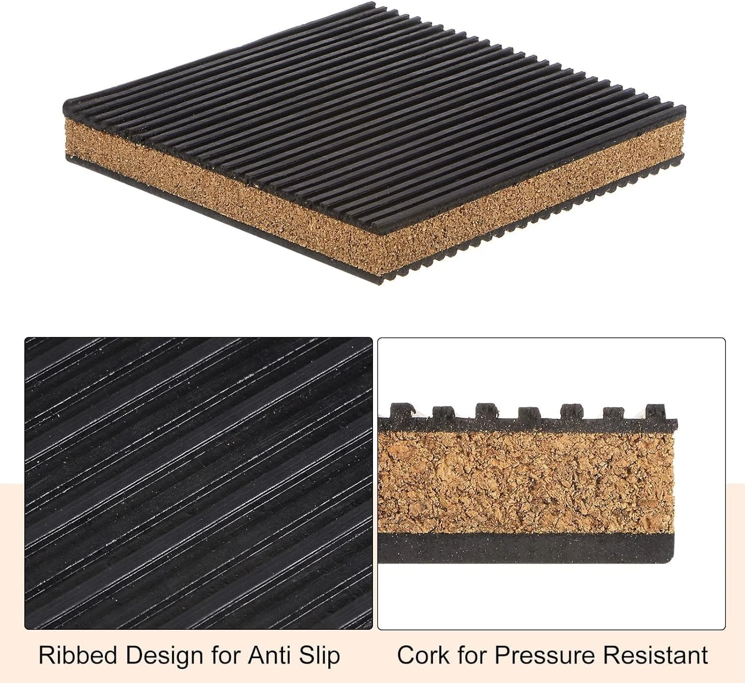 پدهای ضد لغزش و ضد ارتعاش لاستیکی بیلا، بسته 4 عددی، با مواد چوب پنبه ای، 4" X 4" X 7/8" برای سیستم تهویه مطبوع، سیستم HVAC، کمپرسورها، ماشین لباسشویی و خشک کن، کاهش صدا و لرزش