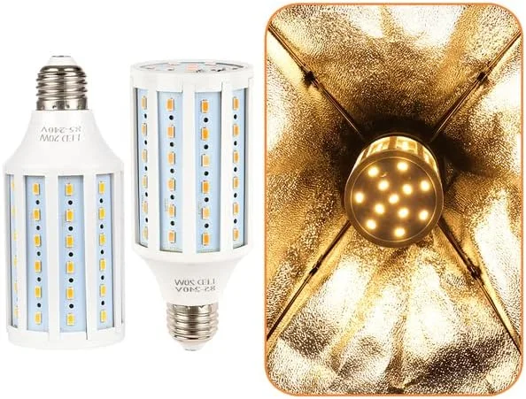 AECAM - لامپ عکاسی 3800K استودیو سافت باکس 20W LED نور ویدئویی لامپ ذرت نور روز سوکت E27 (2 عدد زرد)