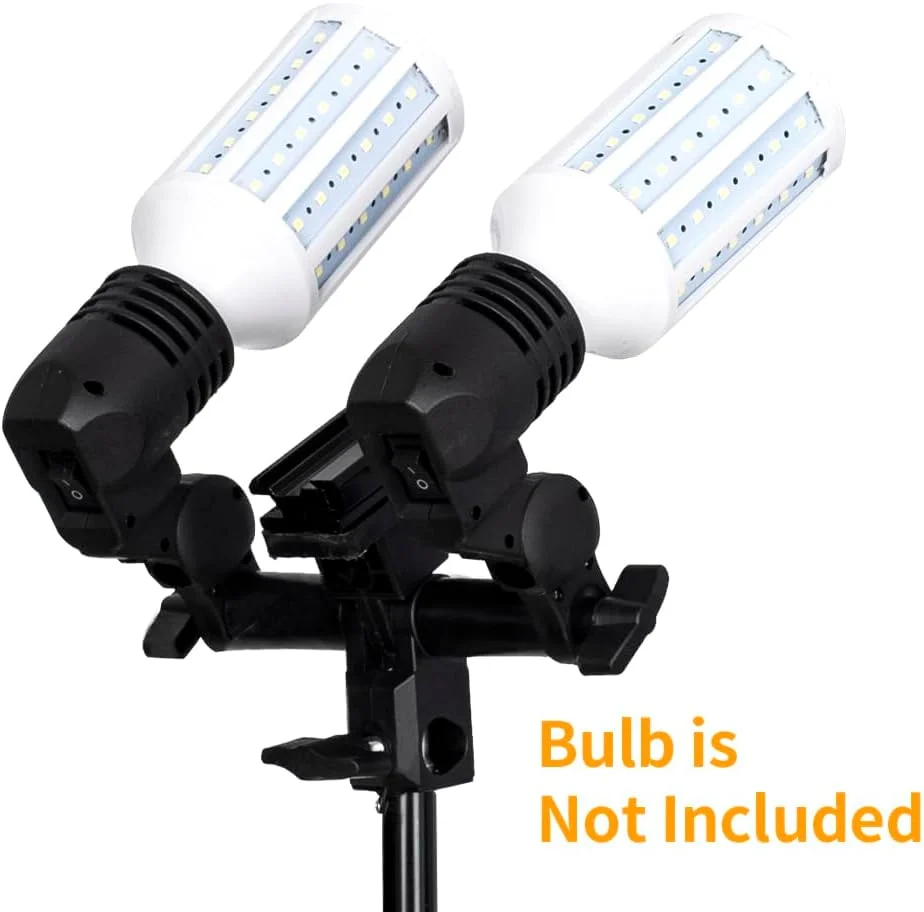 AECAM - نگهدارنده دو لامپ SH، سوکت E27 برای عکاسی، کابل 1.8 متری با چتر نرم، پایه 2 متری برای نورپردازی (چتر طلایی)