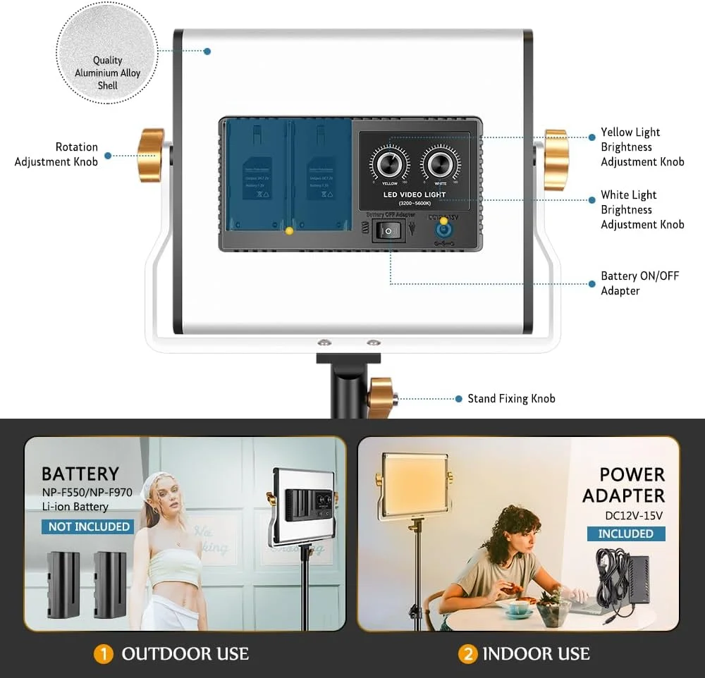 پنل نور ال ای دی قدرتمند AECAM - SH 20W با صفحه نمایش LCD دو رنگ و تنظیم نور پیوسته 1-100% برای استودیو عکس و فیلم (همراه با سه پایه رومیزی 59 سانتی متری)