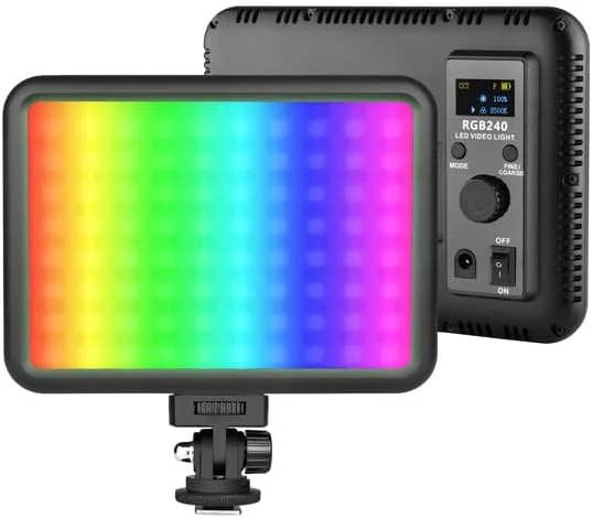 نور ویدئویی RGB - نور LED قابل شارژ 12 واتی دوربین، تمام رنگی با 12 جلوه نوری رایج، CRI97، پنل نور ویدئویی 2500-8500K (سفید)