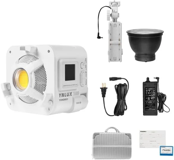 AECAM - YNLUX100 نور ویدئویی ال ای دی 100 وات دو رنگ با پایه V، مناسب عکاسی با قابلیت کنترل از راه دور توسط اپلیکیشن، مدل YN200 (کیت سفید 3200-5600K نسخه آمریکا)