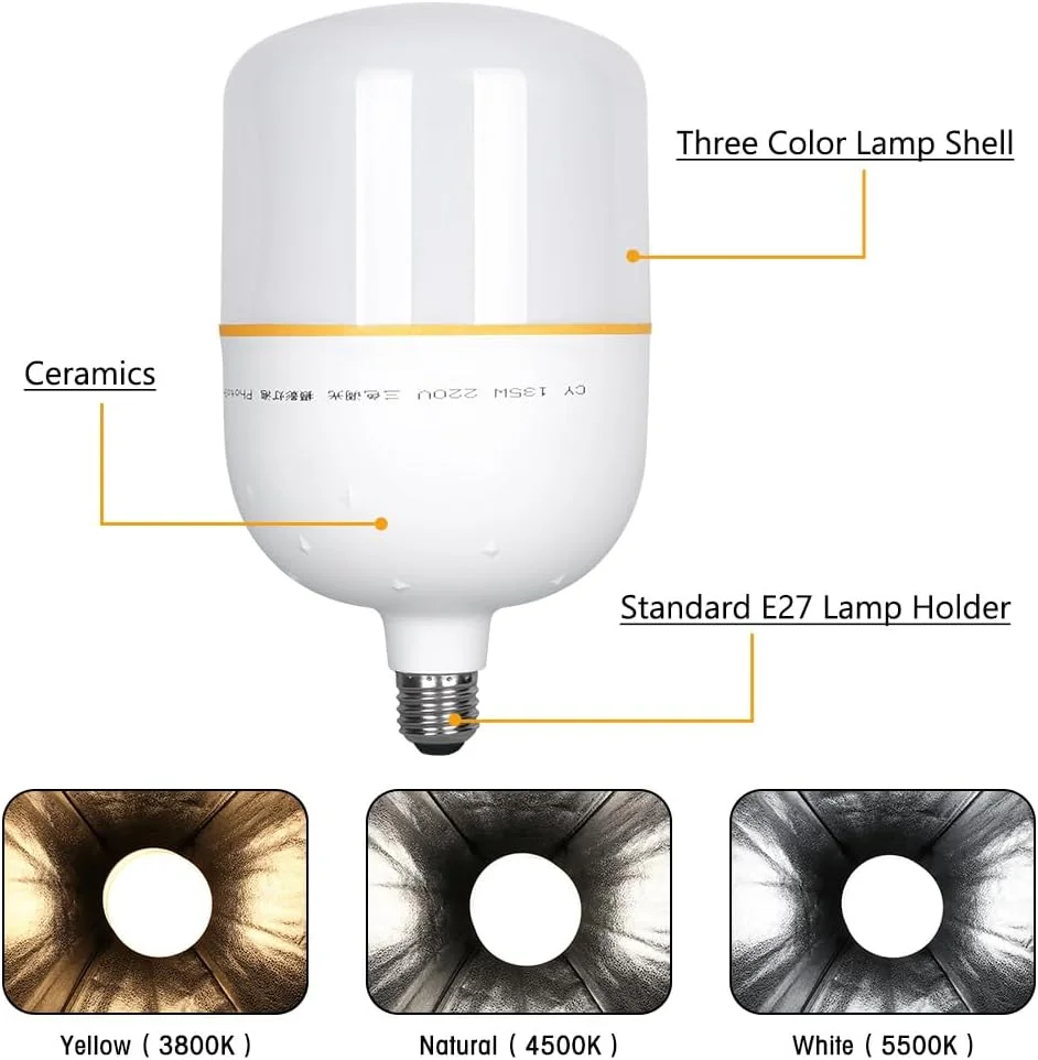 لامپ های ال ای دی عکاسی AECAM - 3 حالت دمای رنگی دوگانه، نورپردازی LED با روشنایی بالا 135 وات پایه E27 برای نور ویدئویی استودیوی عکس عکاسی (2 عدد)
