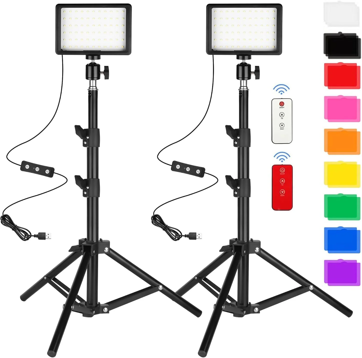 کیت نور ویدئویی LED دو عددی، چراغ های استودیویی با 18 فیلتر رنگی برای نورپردازی عکاسی با پایه سه پایه قابل تنظیم، چراغ های استریمینگ برای ضبط دوربین عکس، زوم کامپیوتر، استریم، تیک تاک، یوتیوب