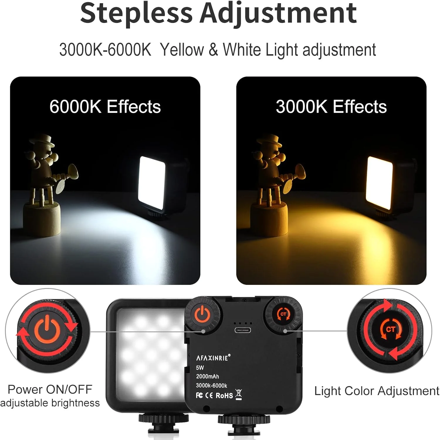 نور دوربین، نور قابل حمل برای عکاسی، نورپردازی کنفرانس ویدیویی، چراغ ویدیویی ال ای دی 2000mAh مدل VL 49C، دمای رنگ دوگانه قابل تنظیم 3000K-6000K، چراغ پرکننده برای عکس و فیلم روشن و غیره.