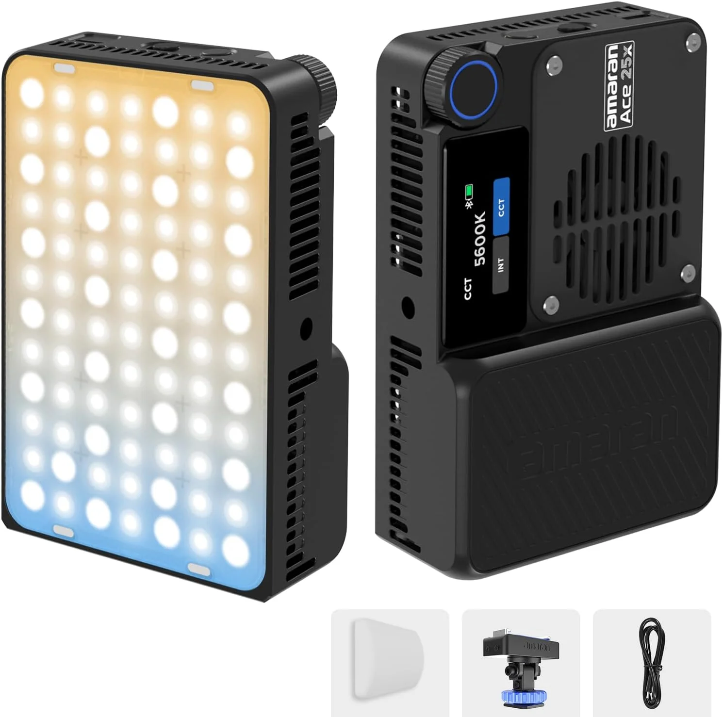 نور LED دو رنگ جیبی Amaran Ace 25x: حالت تقویت تا 32 وات، نور ویدیویی مینی دو رنگ (2700-6500K)، 1636 لوکس در 1 متر، باتری 4500 میلی آمپر ساعتی با شارژ سریع PD برای سازندگان موبایل (ذغالی)