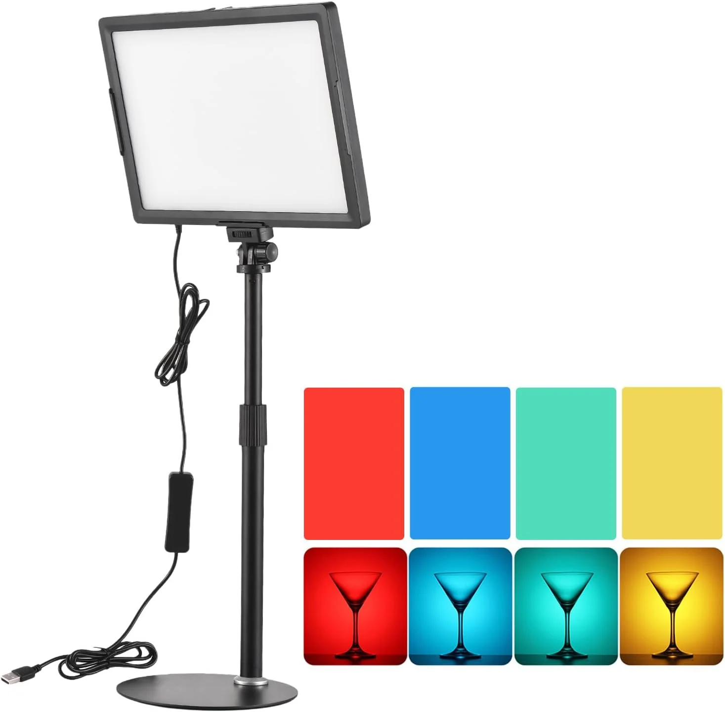 نور ویدئویی LED اندور، نور مداوم LED با توان 15 وات و دمای رنگی قابل تنظیم 3000K-6500K به همراه پایه نور، تغذیه از طریق USB مناسب برای پخش زنده، ضبط ویدئو، جلسات آنلاین، تدریس و بازی