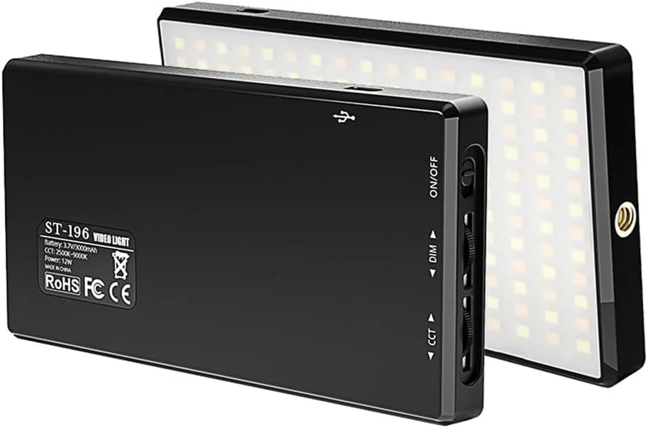 نور ویدئویی LED اندور، نور کوچک ویدئویی 12 واتی 2500K - 9000K با قابلیت تنظیم نور، دارای 192 مهره LED، سوراخ پیچ 1/4 اینچی برای پخش زنده، استودیوی خانگی، عکاسی، یوتیوب