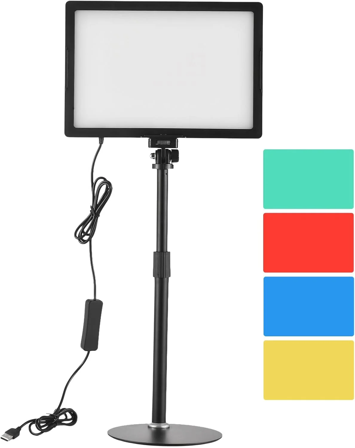 نور ویدئویی LED اندور، نور مداوم LED با توان 15 وات و دمای رنگی قابل تنظیم 3000K-6500K به همراه پایه نور، تغذیه از طریق USB مناسب برای پخش زنده، ضبط ویدئو، جلسات آنلاین، تدریس و بازی