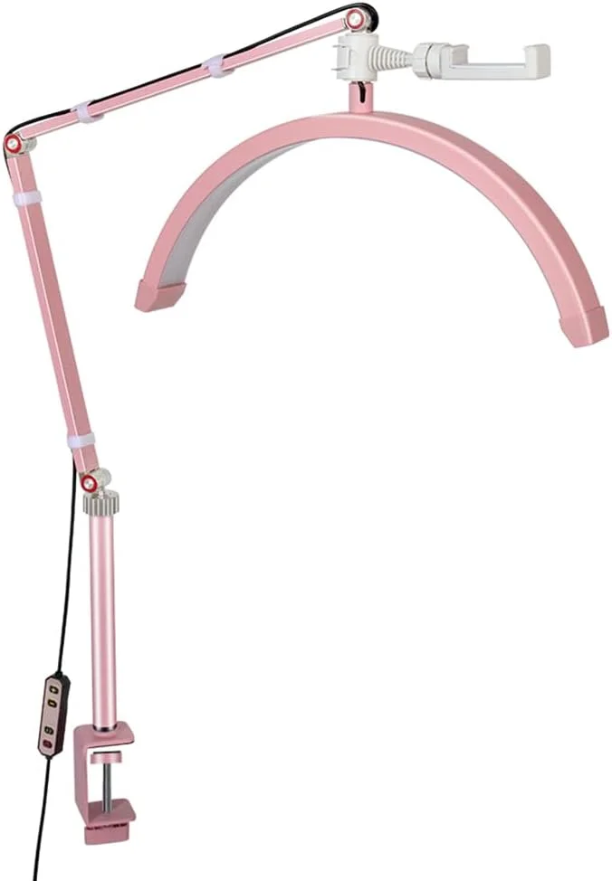 نور ویدئویی LED اندور، نور پرکننده هلالی شکل، 3000K-6000K، دیمر دار با گیره C، پایه نور رومیزی برای سالن زیبایی، آرایش، پخش زنده، چراغ کنار تخت