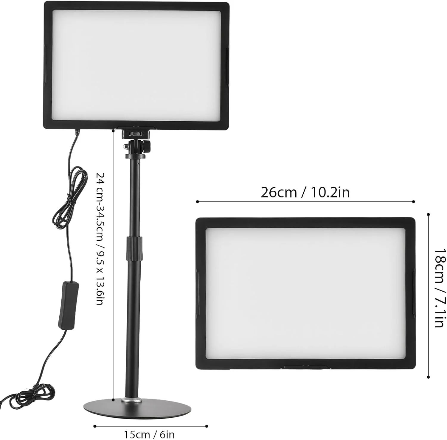 نور ویدئویی LED اندور، نور مداوم LED با توان 15 وات و دمای رنگی قابل تنظیم 3000K-6500K به همراه پایه نور، تغذیه از طریق USB مناسب برای پخش زنده، ضبط ویدئو، جلسات آنلاین، تدریس و بازی