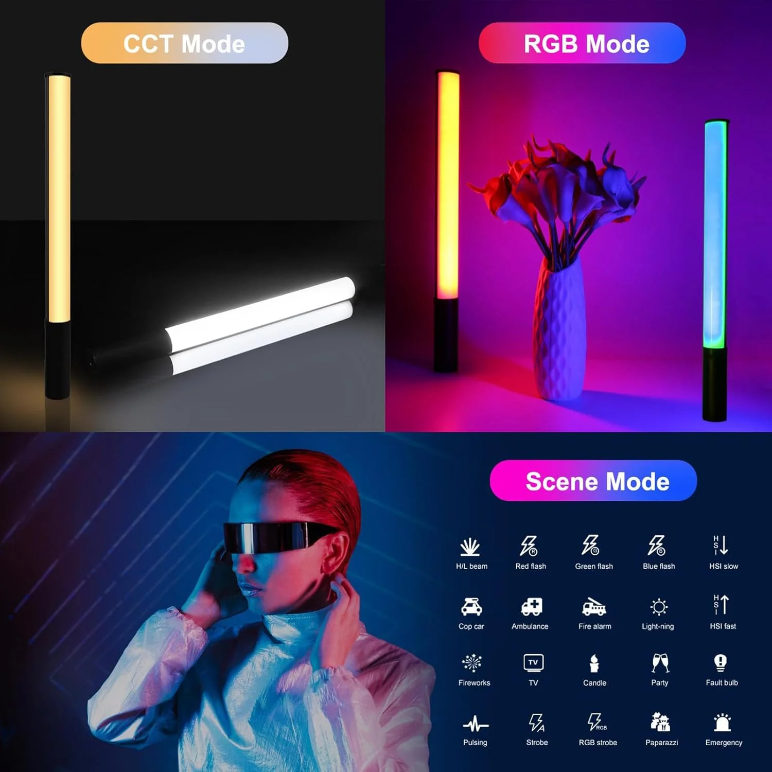 چراغ LED RGB دستی Asixxsix با 132 ال ای دی، نور پرکننده تمام رنگی 2500-9000K CRI95+، میله نور عکاسی دستی با باتری 2600mAh برای پخش زنده و نورپردازی محیط