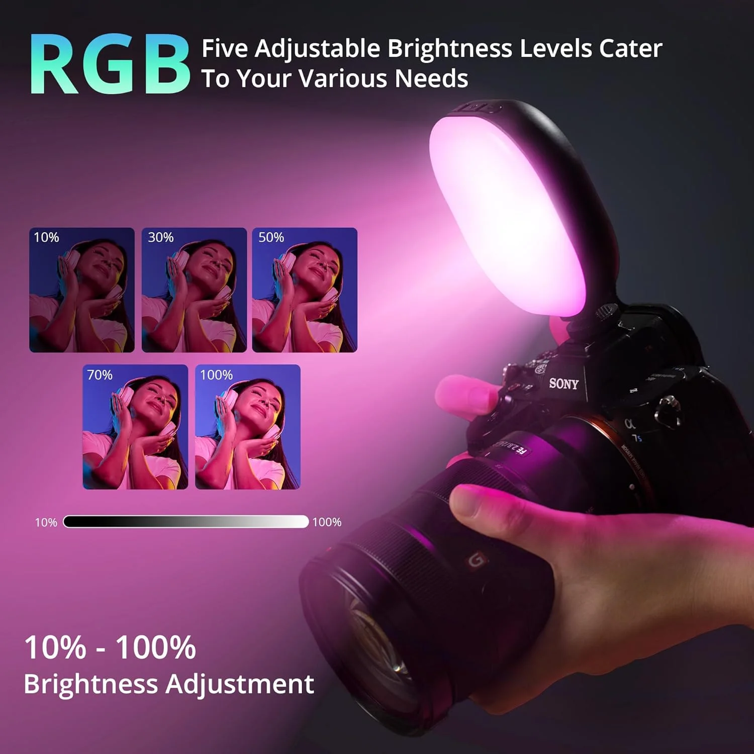 نور ویدئویی RGB LED آتومتک با باتری 2000 میلی آمپر ساعتی، نور کوچک و قابل تنظیم 3000-6700 کلوین، با پایه های کفشک سرد و گیره برای کنفرانس ویدئویی، ضبط ماکرو، عکاسی محصول و یوتیوب