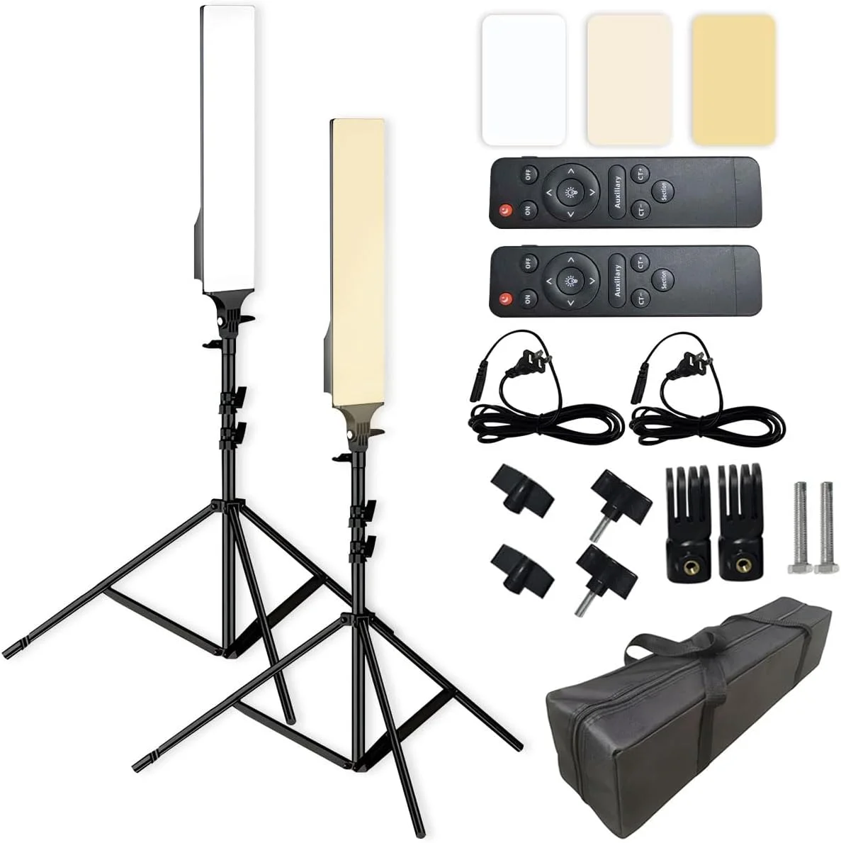 کیت نورپردازی عکاسی و فیلمبرداری 2 عدد چراغ LED قابل تنظیم 2700-7500K با پایه سه پایه قابل تنظیم 70-190 سانتی متر و کنترل از راه دور برای عکسبرداری و فیلمبرداری زنده