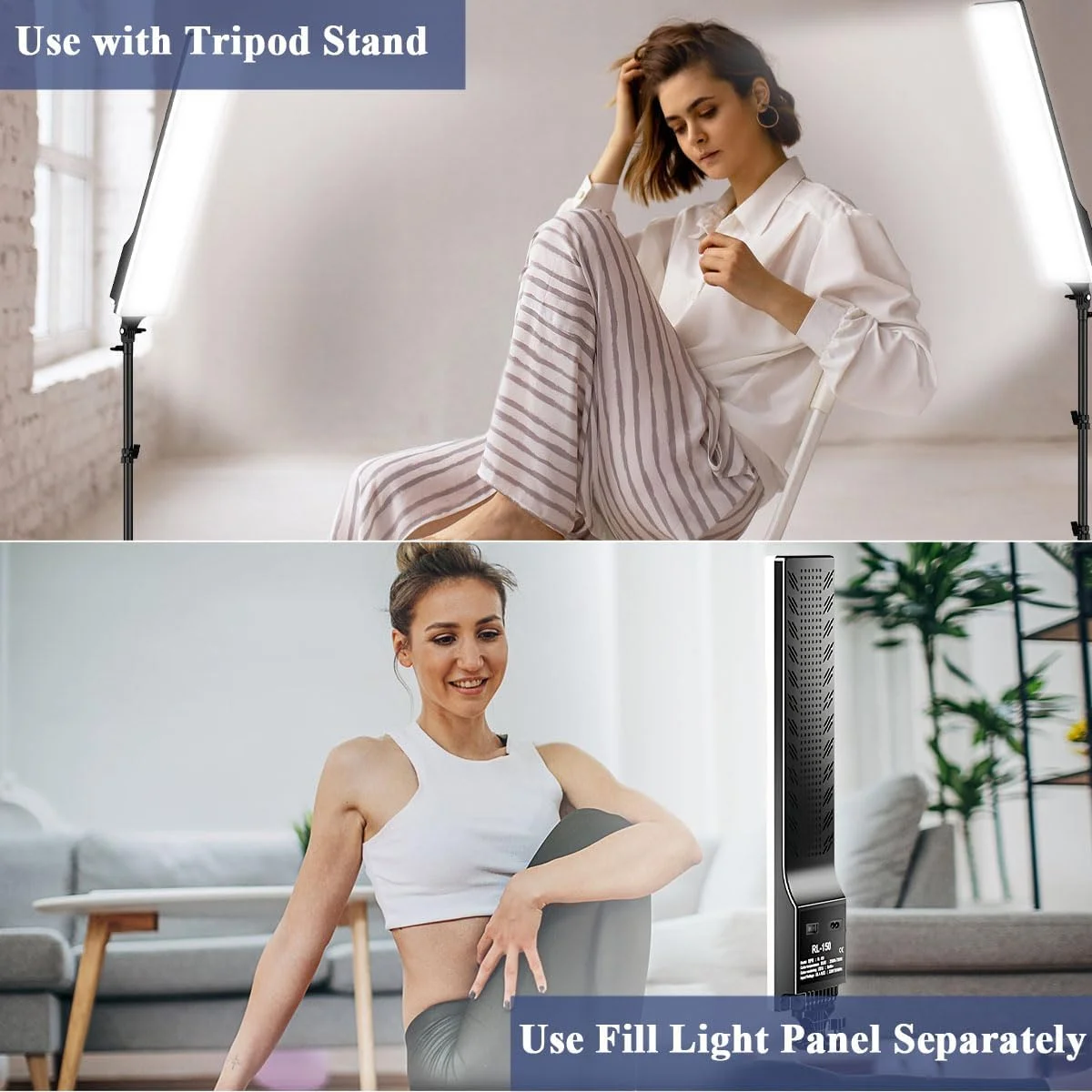 کیت نورپردازی عکاسی و فیلمبرداری 2 عدد چراغ LED قابل تنظیم 2700-7500K با پایه سه پایه قابل تنظیم 70-190 سانتی متر و کنترل از راه دور برای عکسبرداری و فیلمبرداری زنده