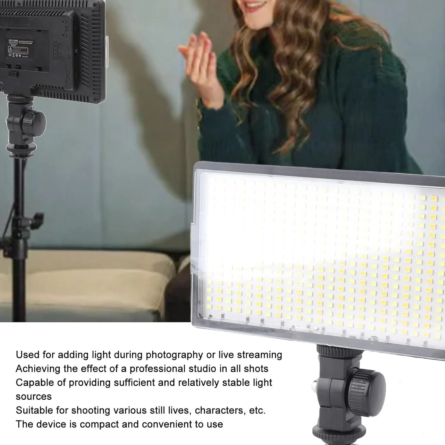 نور ویدئویی LED مدل Asixxsix، نور پرکننده پنل تخت LED با توان 30 وات و 416 عدد LED، روشنایی بالا، زاویه قابل تنظیم، قابل حمل با پایه برای عکاسی، پخش زنده، ضبط ویدئو