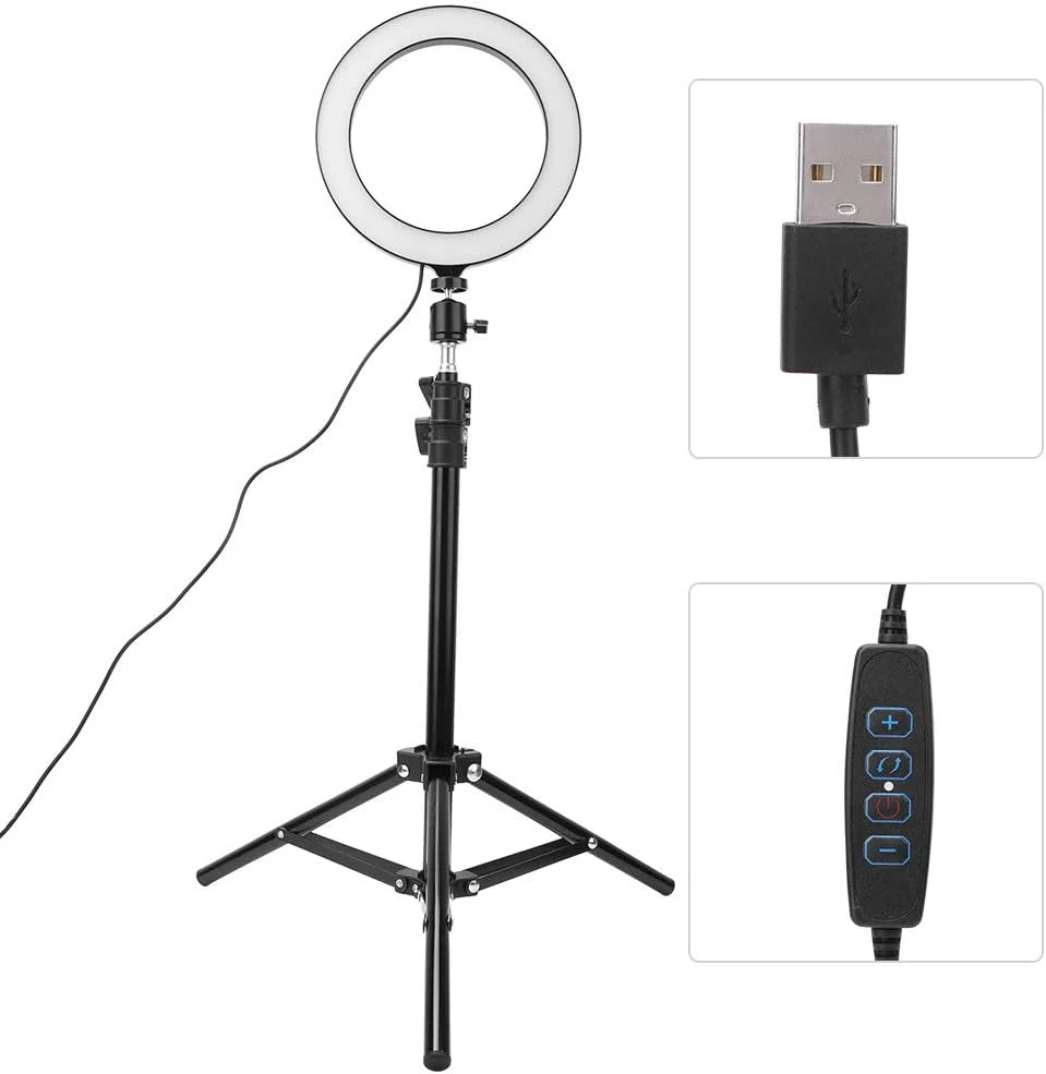 نور ال ای دی Bewinner، رینگ لایت آرایشی رومیزی آینه ای 20 سانتی متری، نور ال ای دی با نگهدارنده تلفن انعطاف پذیر با 3 حالت نور قابل تنظیم و 10 سطح روشنایی، برای پخش زنده، سلفی و نورپردازی