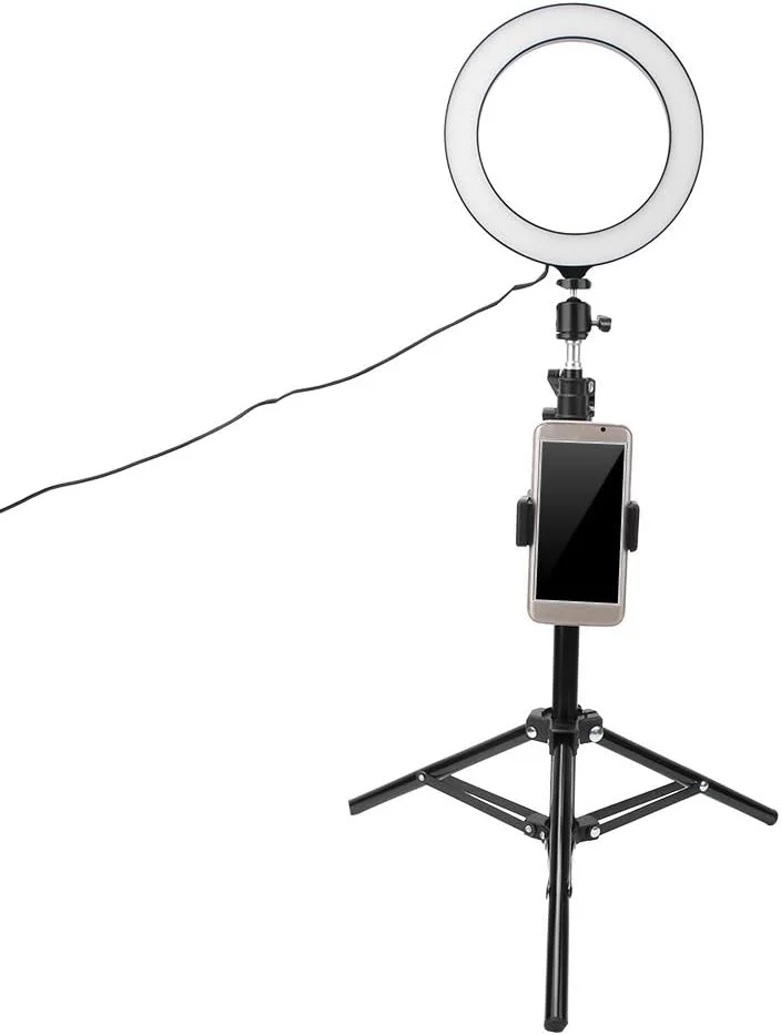 نور ال ای دی Bewinner، رینگ لایت آرایشی رومیزی آینه ای 20 سانتی متری، نور ال ای دی با نگهدارنده تلفن انعطاف پذیر با 3 حالت نور قابل تنظیم و 10 سطح روشنایی، برای پخش زنده، سلفی و نورپردازی