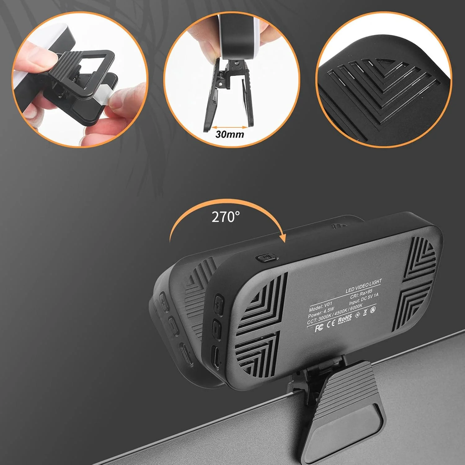 نور پرکننده LED Bewinner، نور کنفرانس ویدیویی گیره ای قابل شارژ، نور سلفی با روشنایی قابل تنظیم 10 سطح، نور وب کم برای استریم، نور مانیتور LED