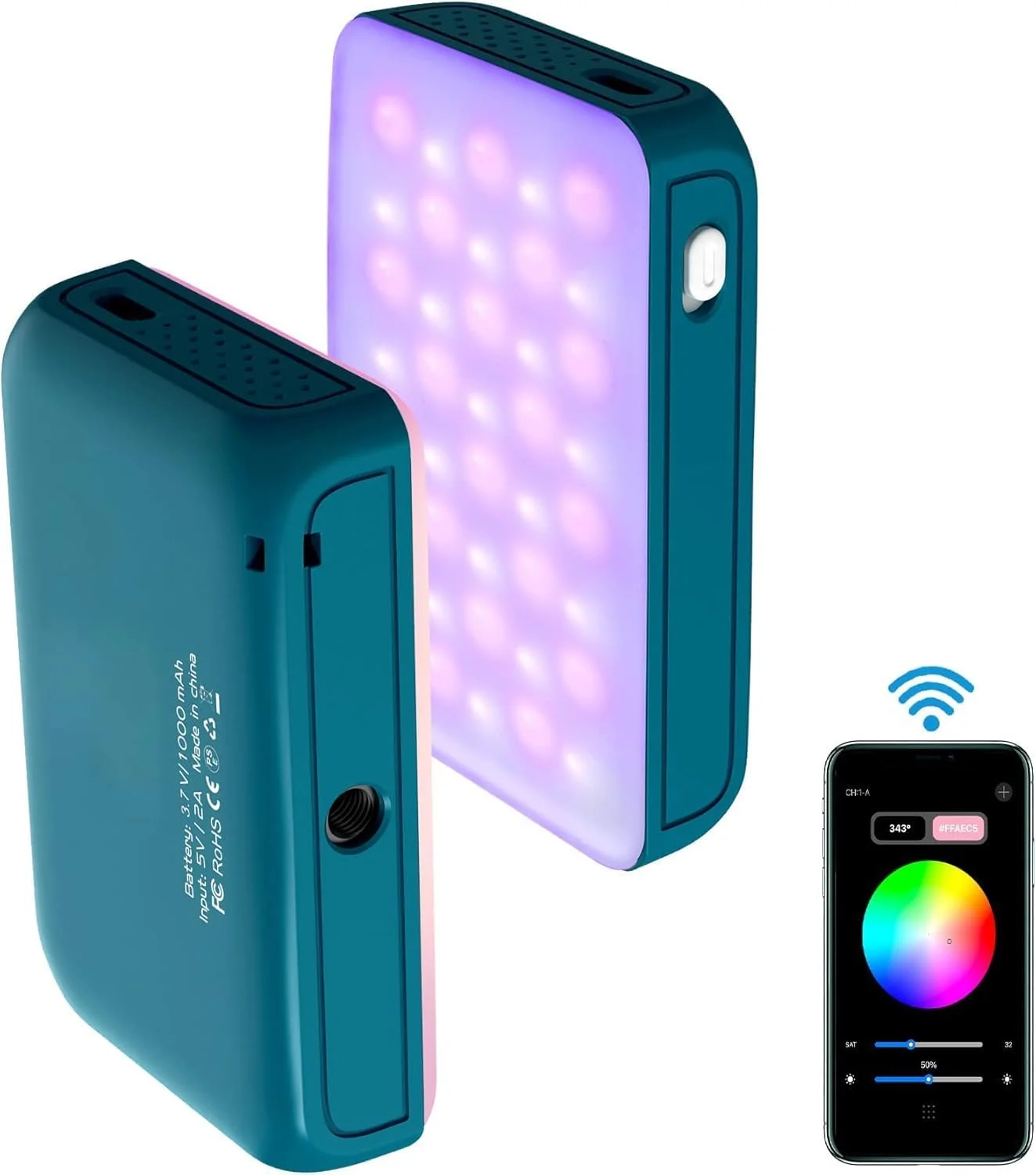 نور ویدئویی RGB با کنترل برنامه بلوتوث، نور دوربین LED تمام رنگی 360 درجه، CRI95+، نورپردازی عکاسی قابل تنظیم 2800K-6800K قابل شارژ برای DSLR، Vlog، کنفرانس ویدیویی (آبی)
