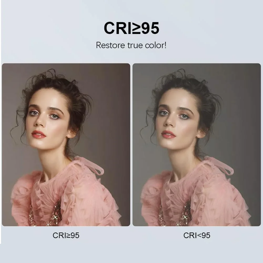 نور ال ای دی دو رنگ قابل حمل برای ولاگ با گیره پشتی، 66 لامپ LED با CRI 95، دمای رنگ 2500K-8500K، چراغ عکاسی با سوراخ رزوه ای 1/4 اینچی و مانت کفشک سرد