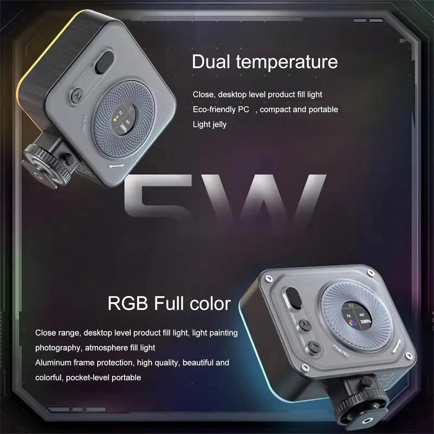 نور ویدئویی LED قابل حمل 2500K 6500K با نور پرکننده قابل تنظیم برای تولید محتوا و پروژه های عکاسی CR≥95