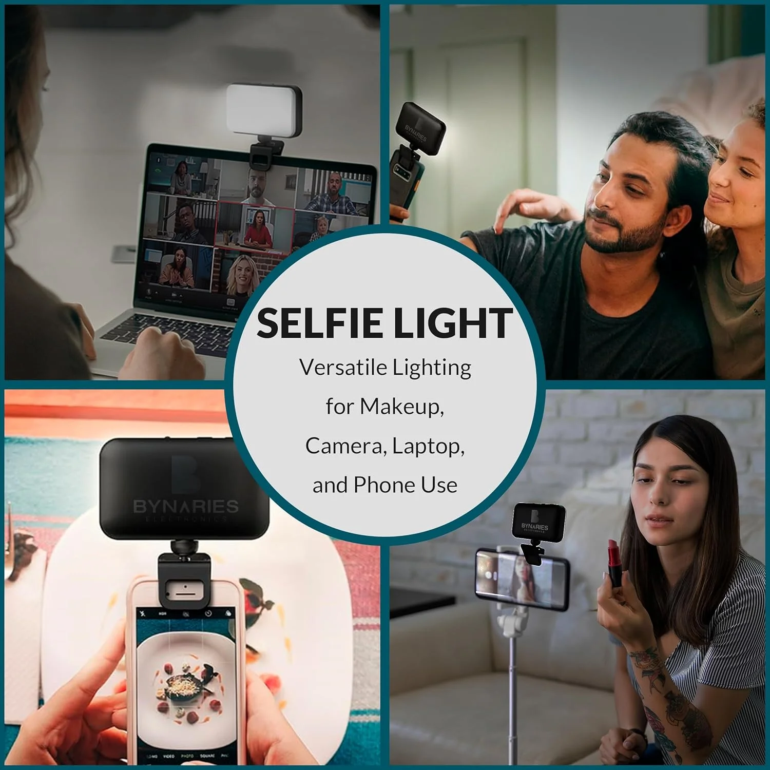 نور سلفی LED باینریز | دارای 66 LED، نور ویدئویی گیره ای با 3 حالت رنگی و 5 سطح روشنایی، قابل شارژ، نور سلفی قابل حمل برای آیفون، اندروید، لپ تاپ، زوم، آرایش و وبلاگ نویسی