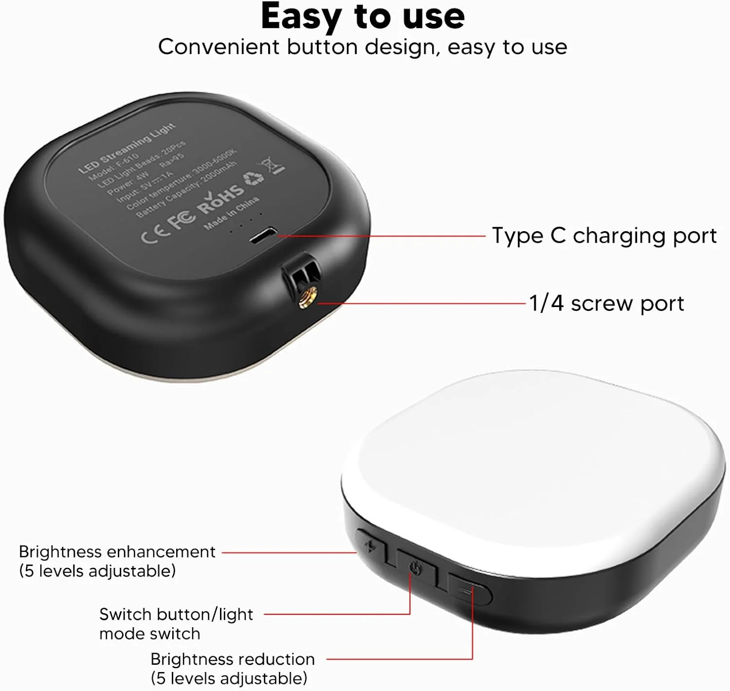 نور سلفی CHICIRIS، پنل نور LED گیره/نگهدارنده، قابل شارژ با 5 سطح روشنایی برای آرایش، سلفی، تماس های ویدیویی