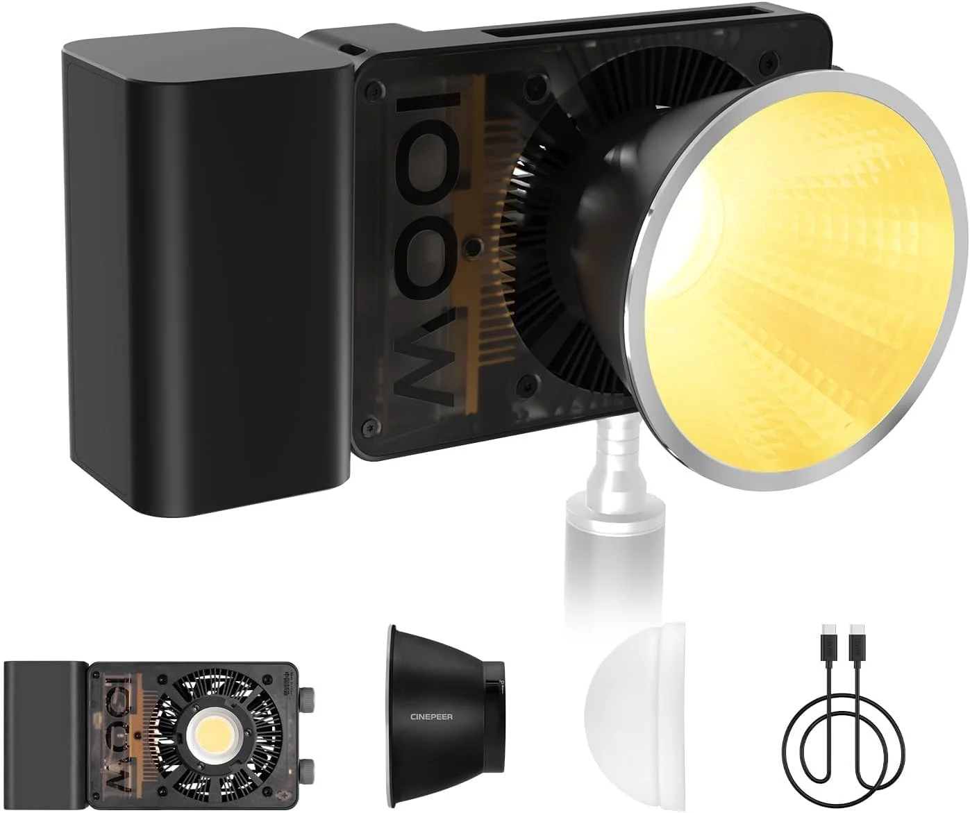 نور ویدئویی ال ای دی 100 واتی Zhiyun CINEPEER CX100، نور قابل حمل دو رنگ برای عکاسی 2700K~6500K CRI 96+ TLCI 97+ با کنترل روشنایی، نور ویدئویی ZHIYUN با فن های داخلی