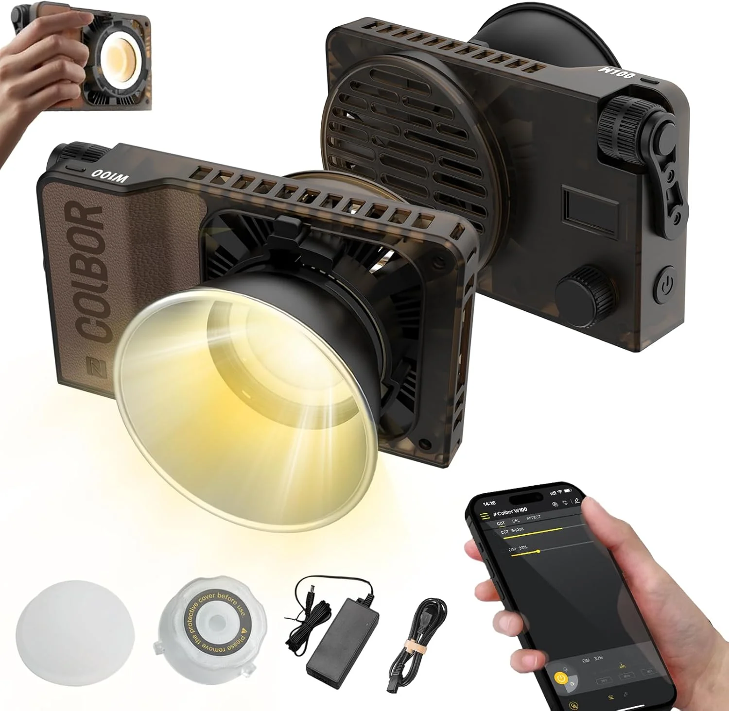 نور ویدئویی LED جیبی COLBOR W100، نور پرکننده عکاسی 100 وات، 2700K-6500K با قابلیت تنظیم نور، کنترل برنامه برای ضبط ویدیو و پخش زنده