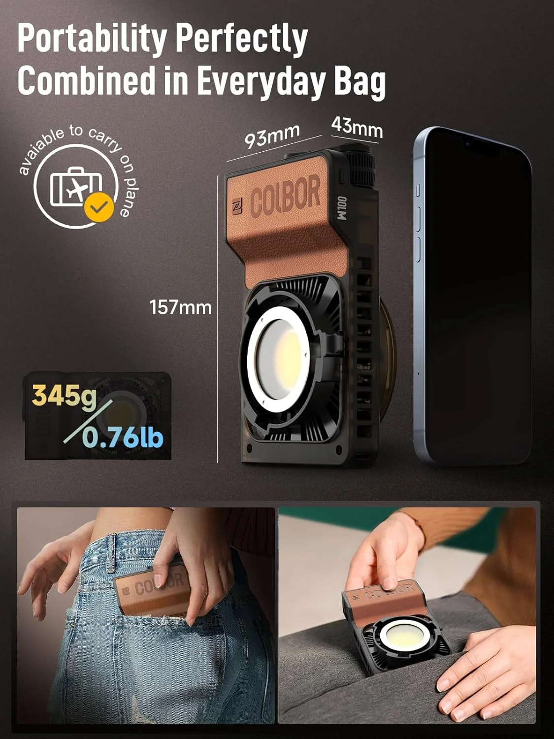 نور ویدئویی COLBOR Wonder W100، نورافکن ویدئویی قابل حمل 100 واتی، 345 گرم، نورپردازی مداوم DC/Type C با اپلیکیشن برای فیلمبرداری، مصاحبه، پخش زنده در محیط داخلی، نور-ویدئو-نورافکن-LED-عکاسی