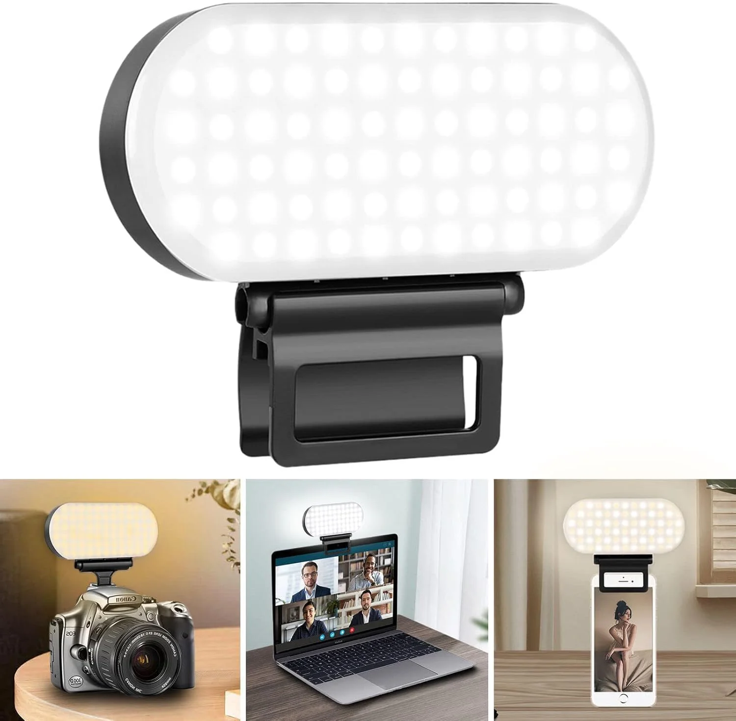 نور ویدیو، چراغ ال ای دی دوربین برای کنفرانس ویدیویی کامپیوتر، نور سلفی قابل حمل با توان بالا 3000 میلی آمپر قابل شارژ/CRI 95+/3 حالت نور/3 پایه برای تلفن، آیفون، زوم، عکس، آرایش (همراه با گیره) نور ویدیو، چراغ ال ای دی دوربین برای کنفرانس ویدیویی کامپیوتر، نور سلفی قابل حمل با توان بالا 3000 میلی آمپر قابل شارژ/CRI 95+/3 حالت نور/3 پایه برای تلفن، آیفون، زوم، عکس، آرایش (همراه با گیره)