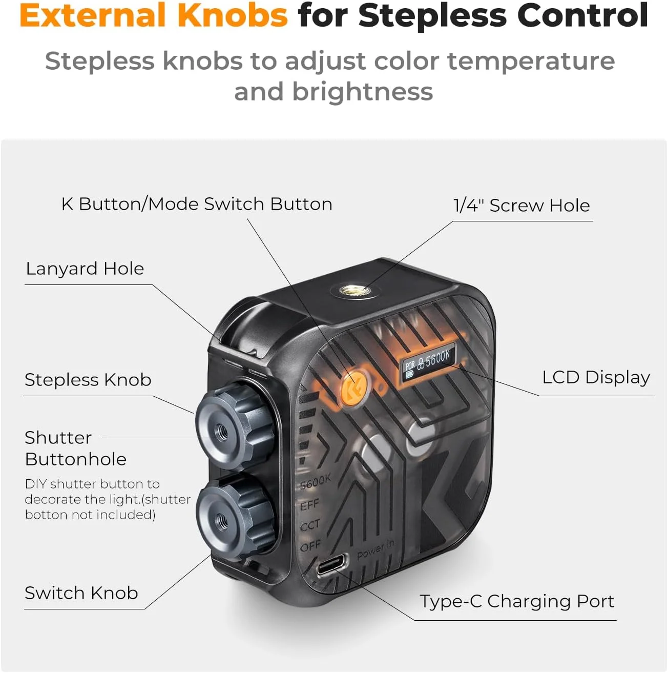 نور ویدئویی LED دو رنگ K&F CONCEPT، چراغ های قابل حمل قابل شارژ 2000mAh، CRI 96+، 2500K-9900K، 15 جلوه نوری، نورپردازی عکاسی برای ولاگ، سلفی، مشکی