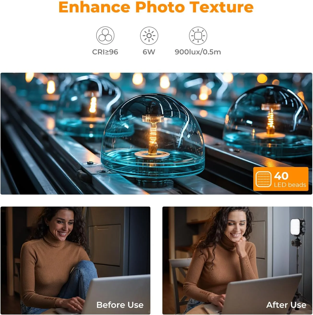 نور ویدئویی LED دو رنگ K&F CONCEPT، چراغ های قابل حمل قابل شارژ 2000mAh، CRI 96+، 2500K-9900K، 15 جلوه نوری، نورپردازی عکاسی برای ولاگ، سلفی، مشکی