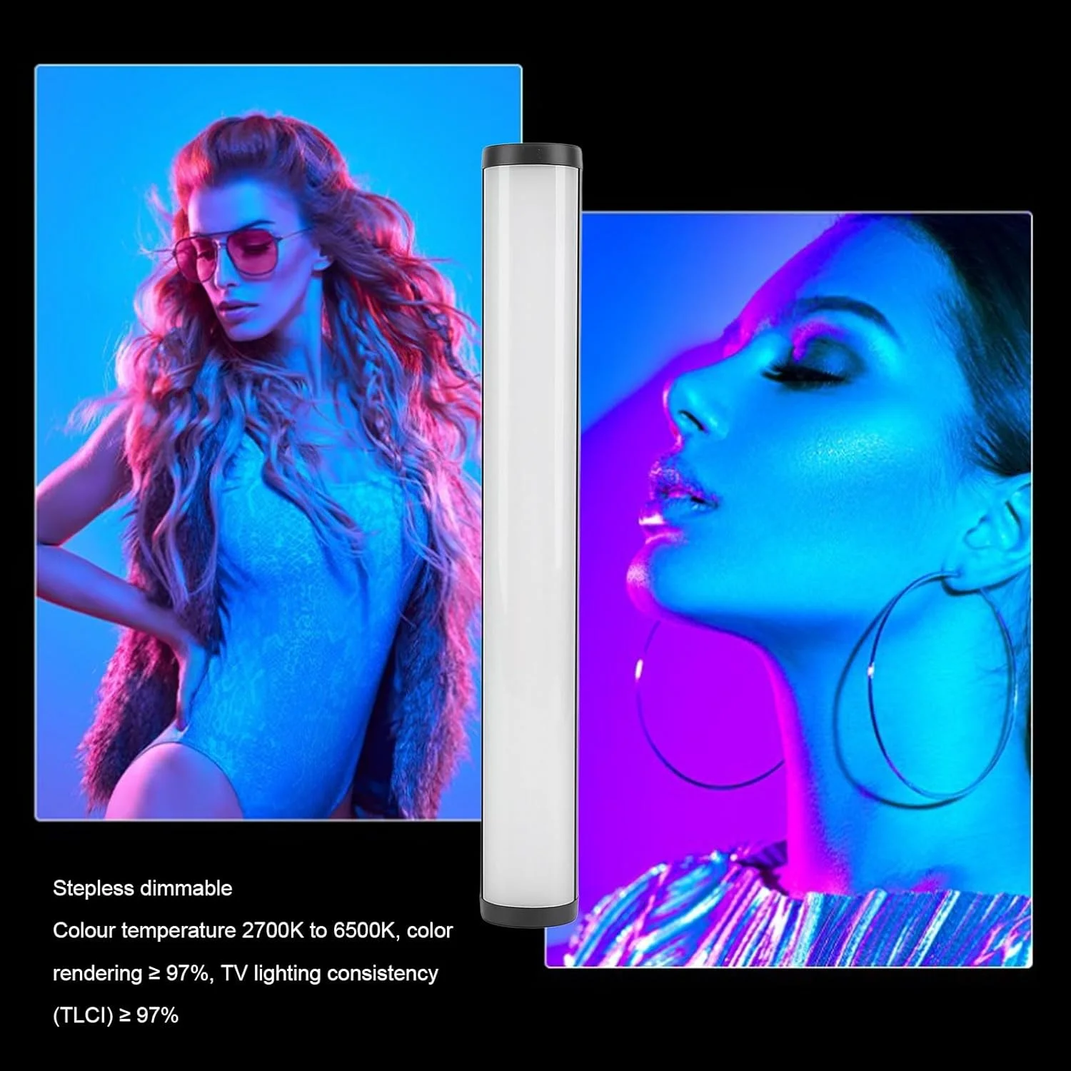 چراغ استوانه ای RGB، نور رنگی 2700K تا 6500K با سوراخ پیچ 1/4 اینچی، کنترل از طریق اپلیکیشن، چراغ LED دستی برای عکاسان و فیلمبرداران