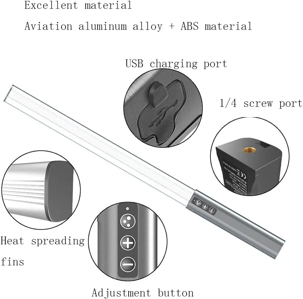چراغ LED استیکی تمام رنگی با کنترل از راه دور، قابل تنظیم، قابل شارژ، صرفه جویی در انرژی، نور پرکننده، قابل تنظیم نور، عمر طولانی، مناسب عکاسی