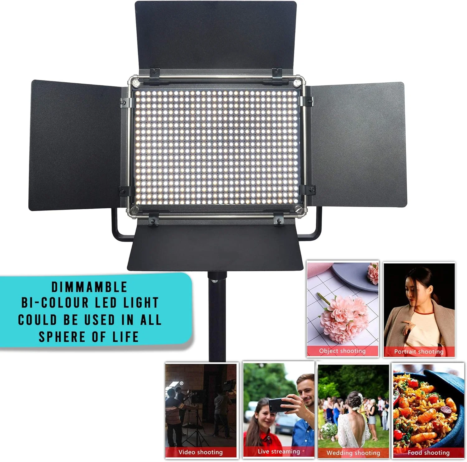 پنل نور LED دو رنگ مدل LED-540 ASRC به همراه 2 عدد باتری NP-F970، پایه نور، CRI95، لومن 3400LUX - بدنه فلزی مناسب نورپردازی عکاسی و فیلمبرداری در فضای باز