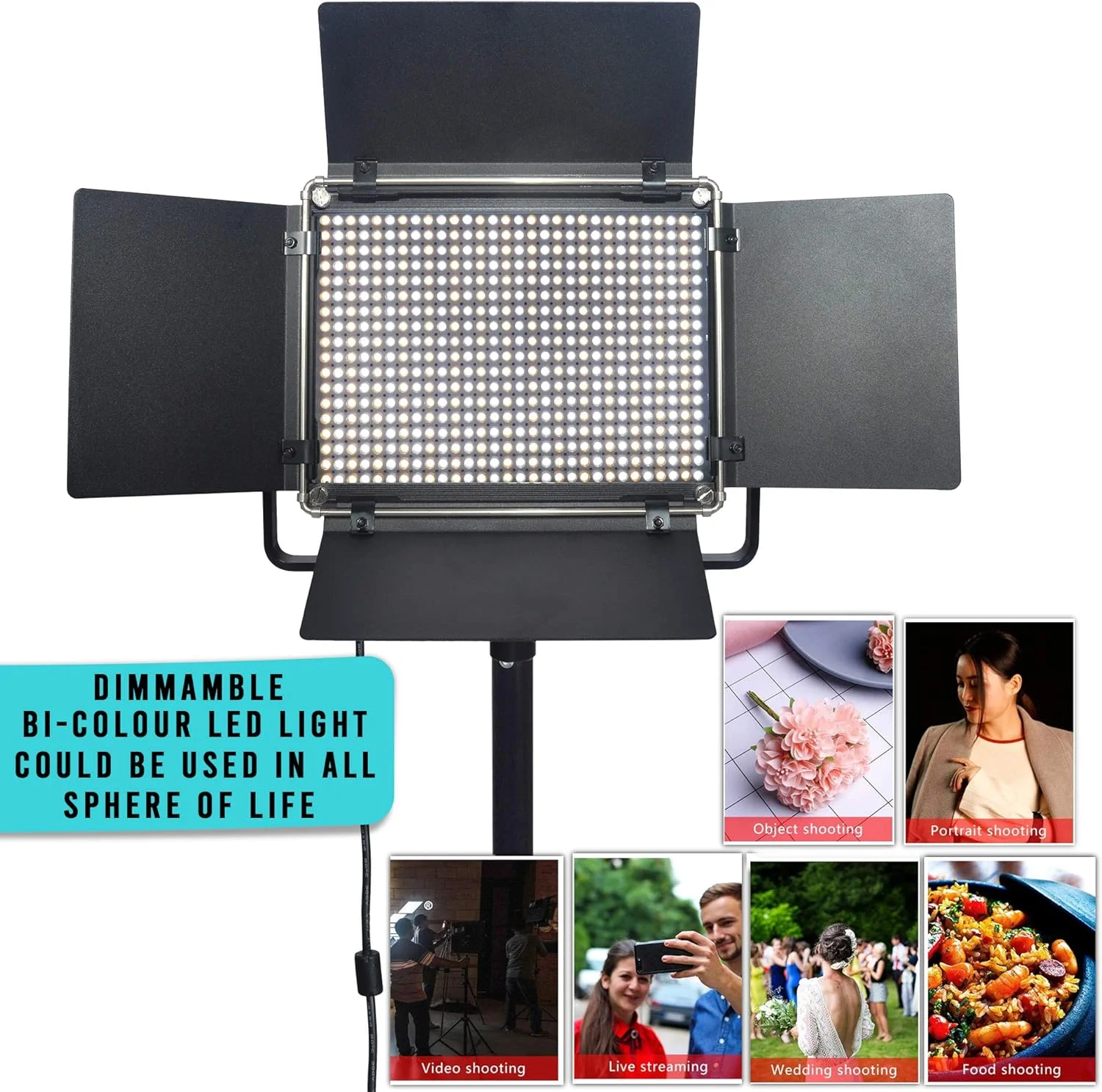 پنل نور LED دو رنگ مدل LED-540ASRC به همراه پایه نور 3200K-5600K برای مصاحبه استودیویی CRI95 لومن 3400 LUX - بدنه فلزی نورپردازی عکاسی و فیلمبرداری در فضای باز