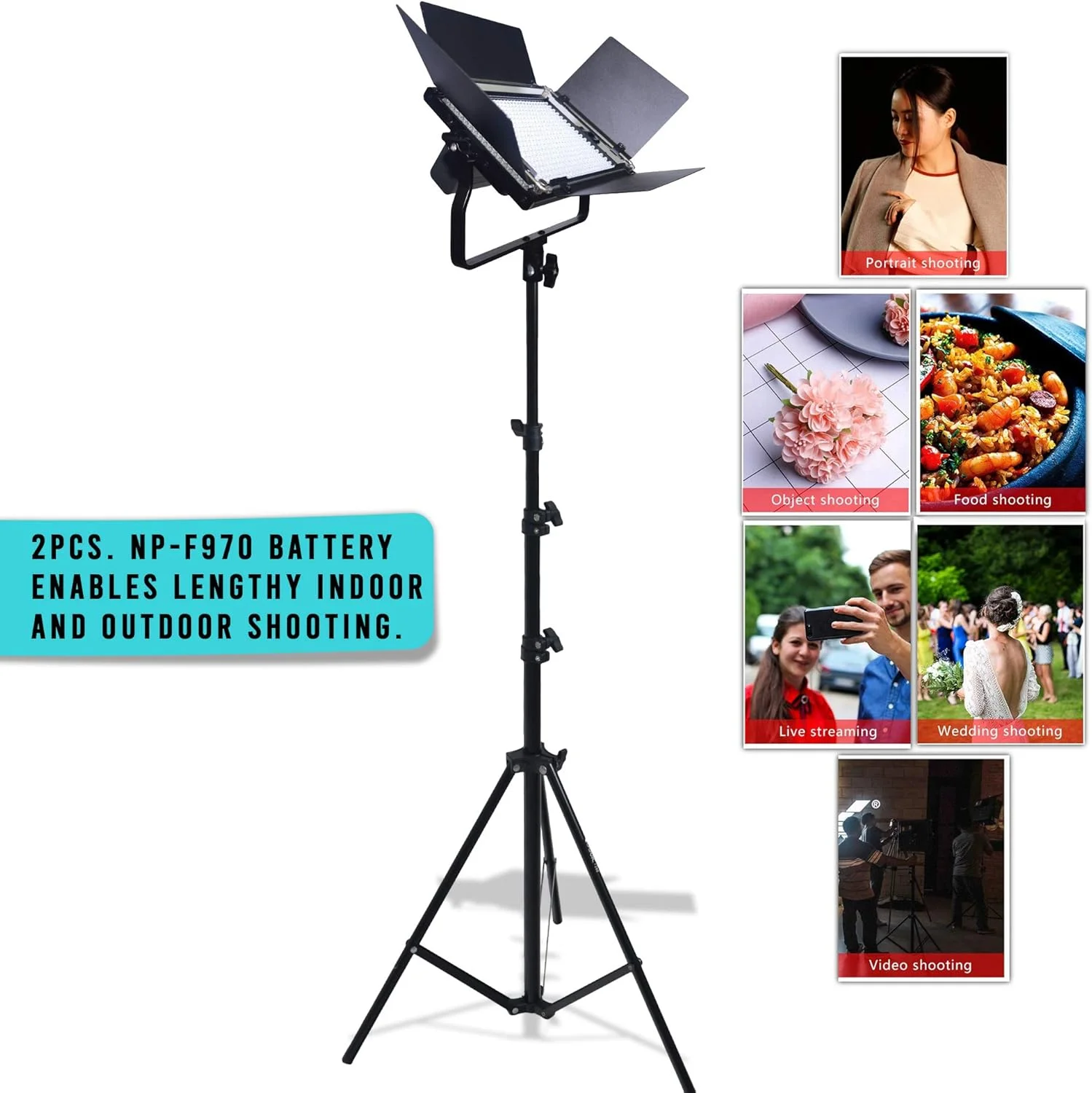 پنل نور LED دو رنگ مدل LED-540 ASRC به همراه 2 عدد باتری NP-F970، پایه نور، CRI95، لومن 3400LUX - بدنه فلزی مناسب نورپردازی عکاسی و فیلمبرداری در فضای باز