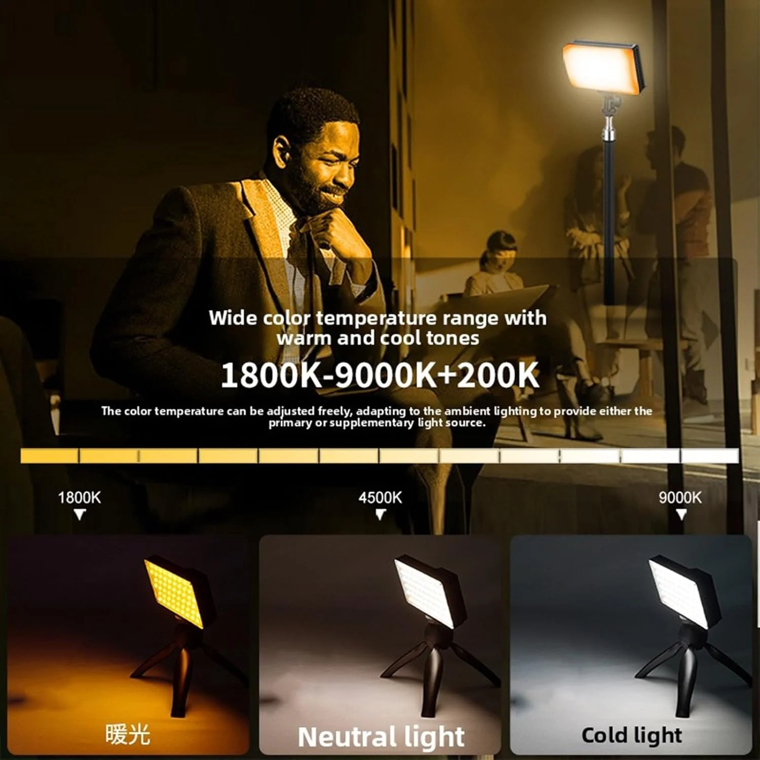 نور ویدئویی تمام رنگی RGB با 20 جلوه صحنه، باتری قابل شارژ 2600 میلی آمپر ساعتی، طراحی جمع و جور برای حمل در فضای باز و کنفرانس ویدیویی