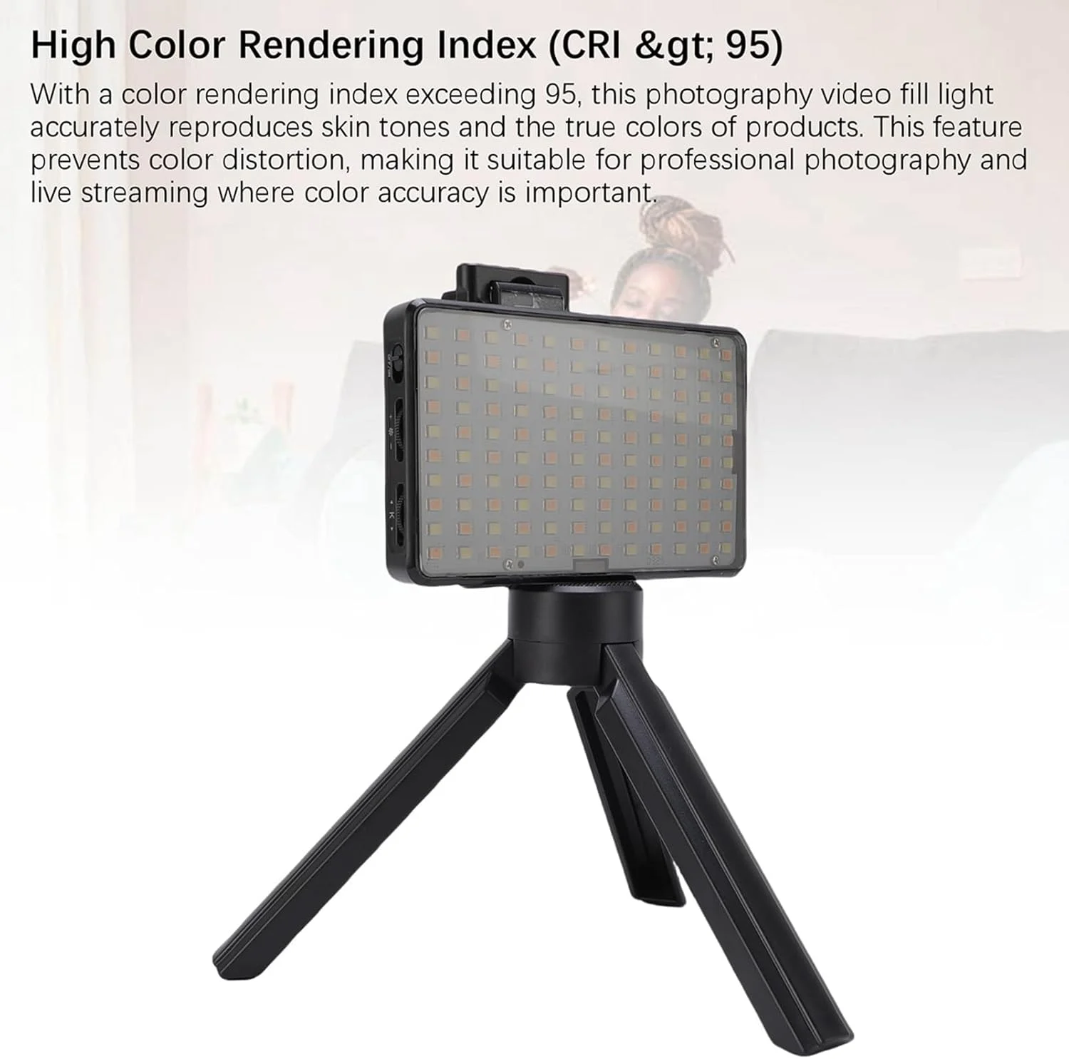 نور پرکننده دوربین گوشی Cryfokt، نور ویدیویی زنده آرایش، زاویه تابش 120 درجه، 120 عدد مهره LED با شدت بالا، دمای رنگ 2500K-9000K برای پخش زنده