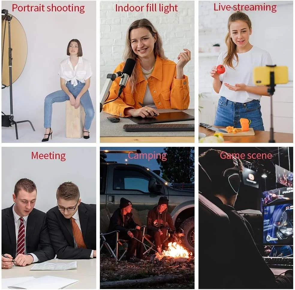 کیت نور ویدئویی LED USB رومیزی 2 عددی با نور پرکننده دیمر دار 5600K، سه پایه قابل افزایش، سر توپی انعطاف پذیر، فیلترهای رنگی برای نورپردازی کنفرانس