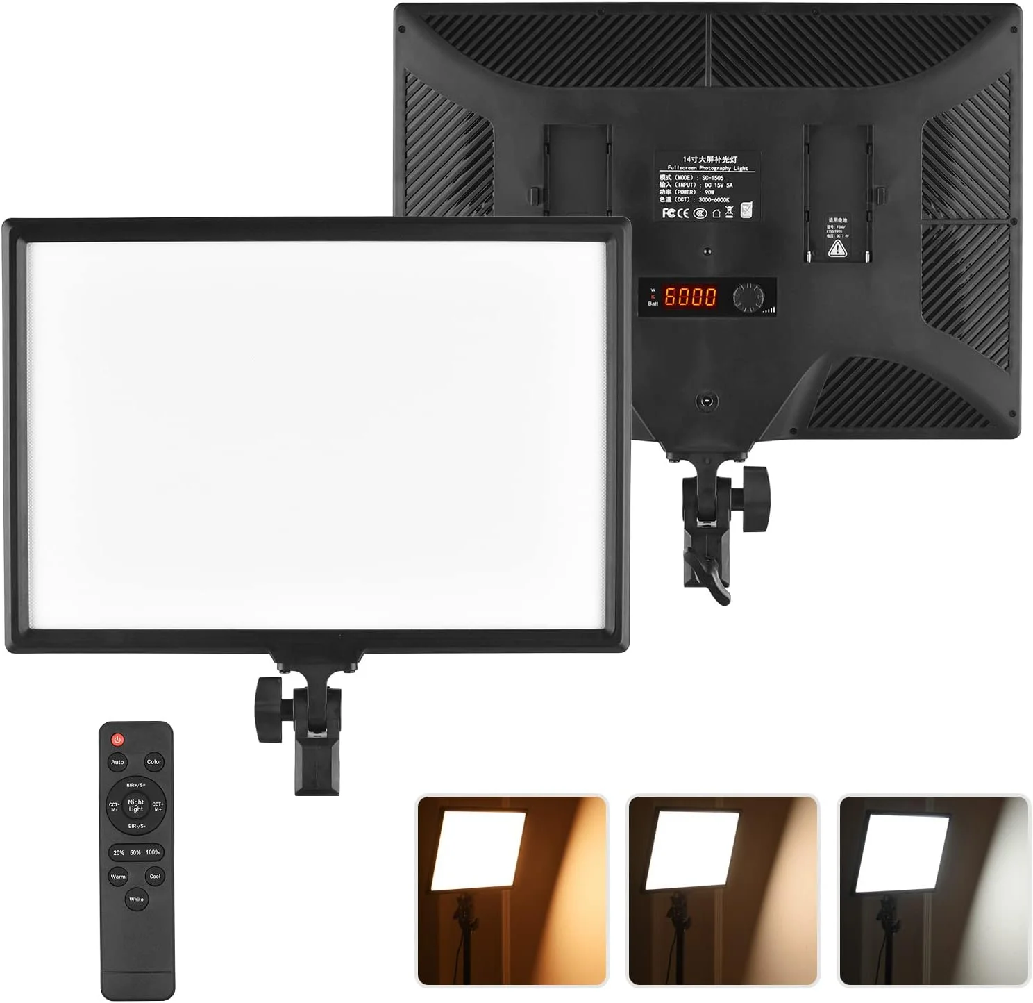 پنل نور ویدئویی ال ای دی مربعی 17 اینچی 90 واتی با 272 مهره، 3000K 6000K با قابلیت تنظیم نور، آداپتور برق و کنترل از راه دور برای عکاسی استودیویی، ولاگ، پخش زنده، عکاسی پرتره