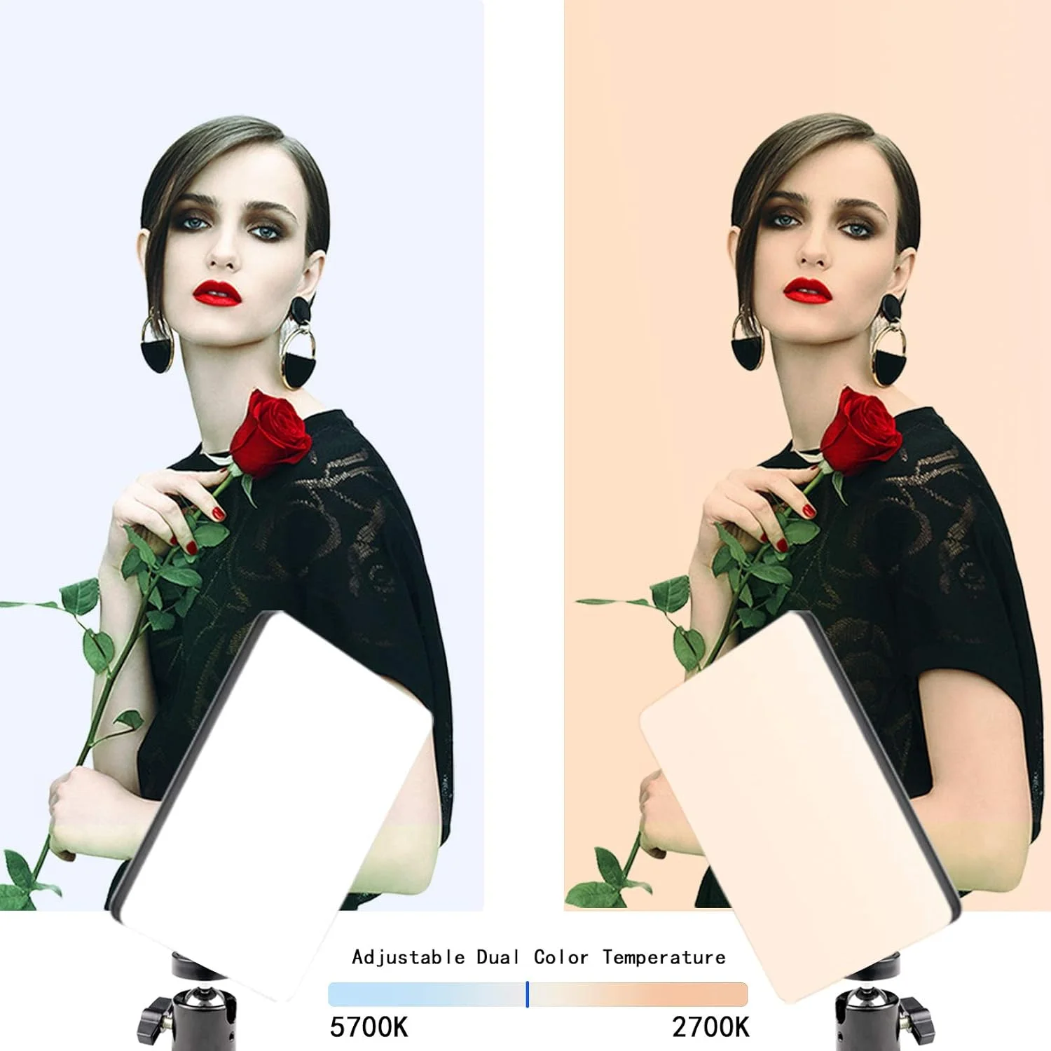 چراغ LED رومیزی دو رنگ برای ویدیو، با پایه گیره C، 2700K-5700K با قابلیت تنظیم نور، کنترل از راه دور بی سیم، نورپردازی عکاسی استودیویی