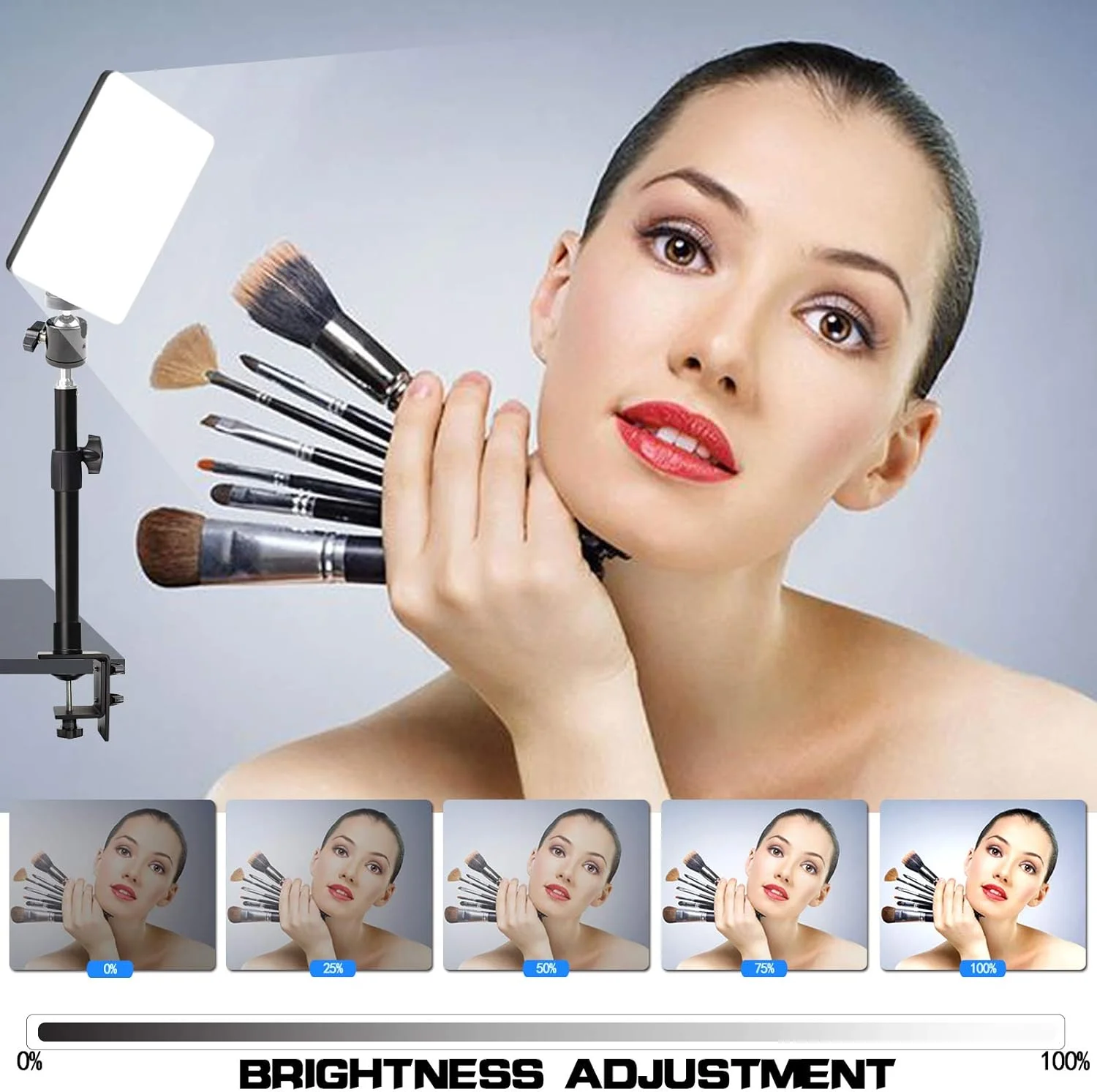 چراغ LED رومیزی دو رنگ برای ویدیو، با پایه گیره C، 2700K-5700K با قابلیت تنظیم نور، کنترل از راه دور بی سیم، نورپردازی عکاسی استودیویی