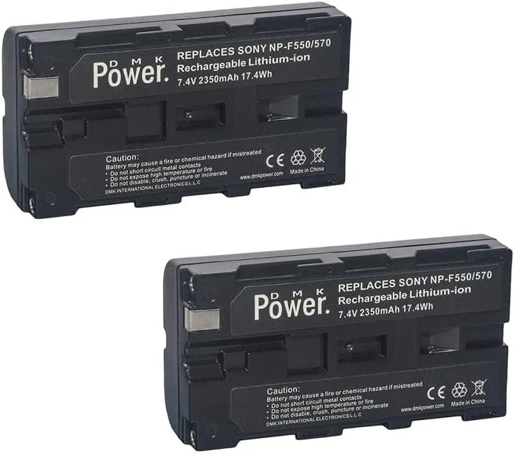 بسته دو عددی باتری DMK مدل NP-F550 NP-F570 با ظرفیت 2350mAh، مناسب برای نورهای LED و مانیتور (غیر قابل استفاده برای دوربین)
