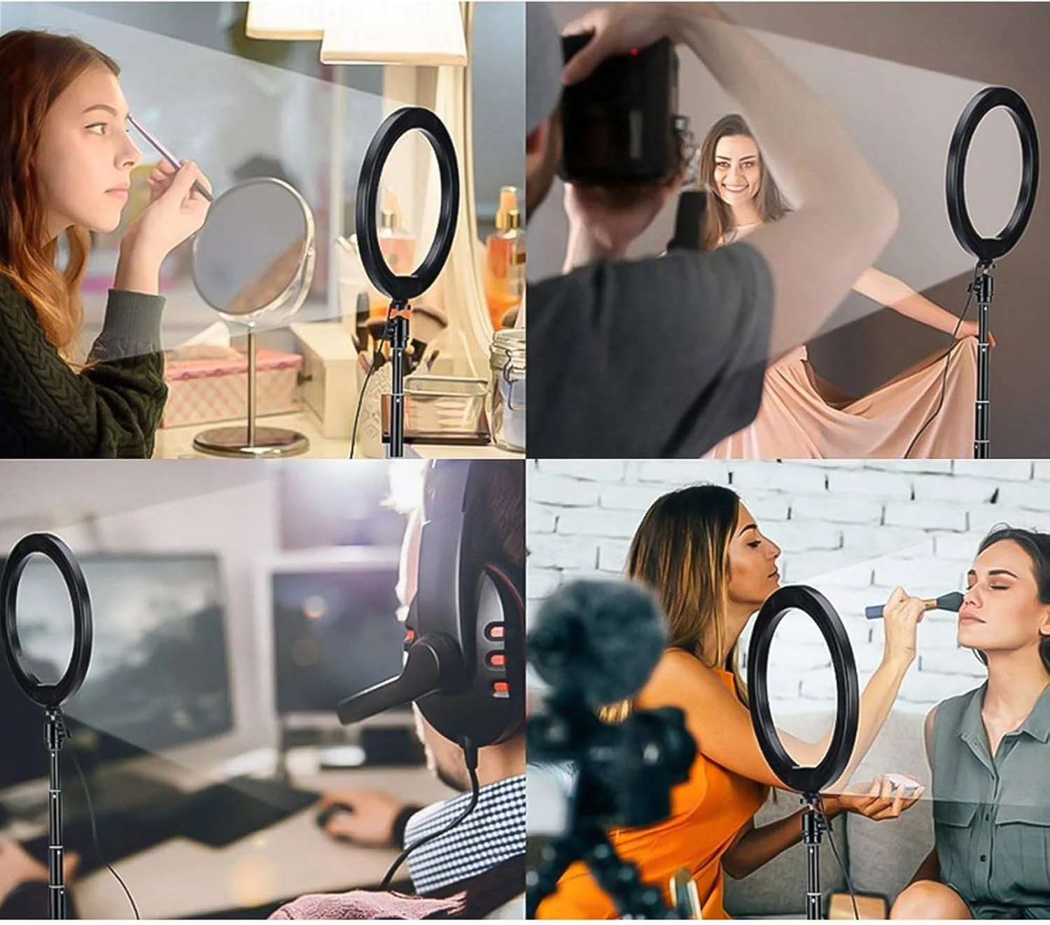 نورپردازی 360 درجه SIXRUN با زوایای مختلف، 3 حالت نورپردازی، 10 سطح روشنایی، نور ویدیو برای آرایش، نور تکمیلی برای عکاسی، تغذیه از طریق USB، کاربرد چند منظوره، طراحی قابل حمل، به همراه نگهدارنده تلفن (26 سانتی متر)