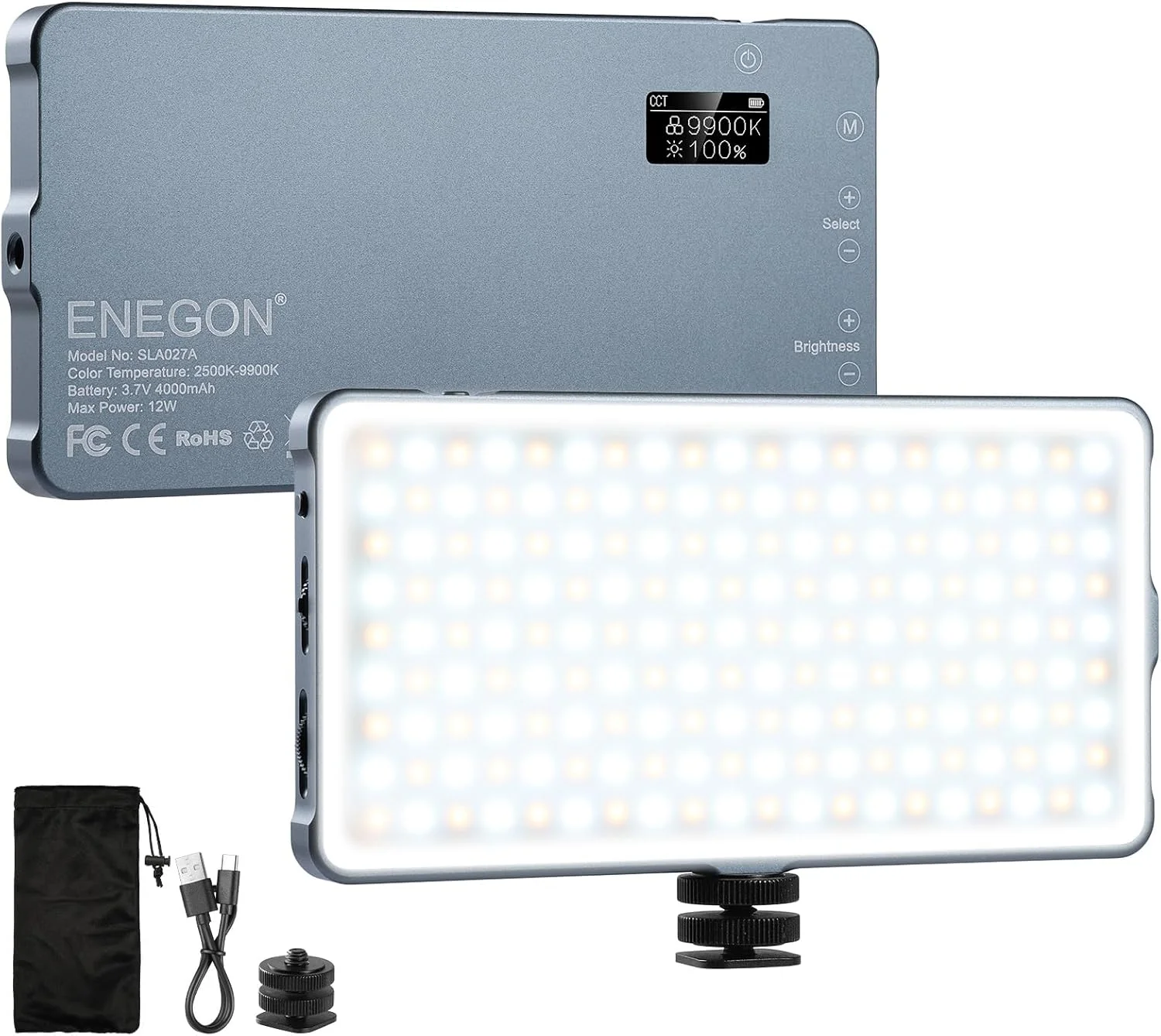 چراغ ویدئویی LED دو رنگ ENEGON با پنل مینی و قابلیت نصب و شارژ 4000mAh مناسب برای دوربین های DSLR حرفه ای/نورپردازی عکس و فیلم مناسب برای آیفون، سونی، کانن، نیکون، فوجی، پاناسونیک