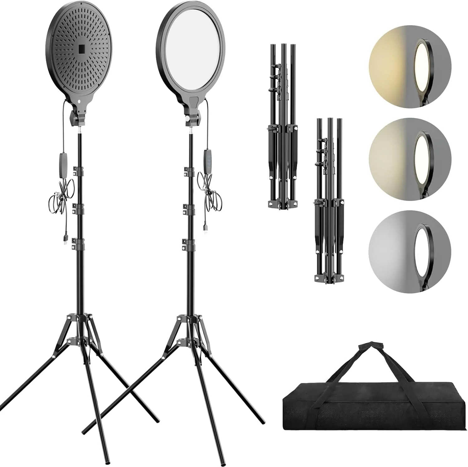 نور ویدئویی 10 اینچی EMART با پایه سه پایه 65 اینچی، کیت نورپردازی LED قابل تنظیم 3 رنگ 2700-6500K برای استودیو، پخش زنده، ضبط فیلم، نور حلقه ای دایره ای سلفی (2 عدد)