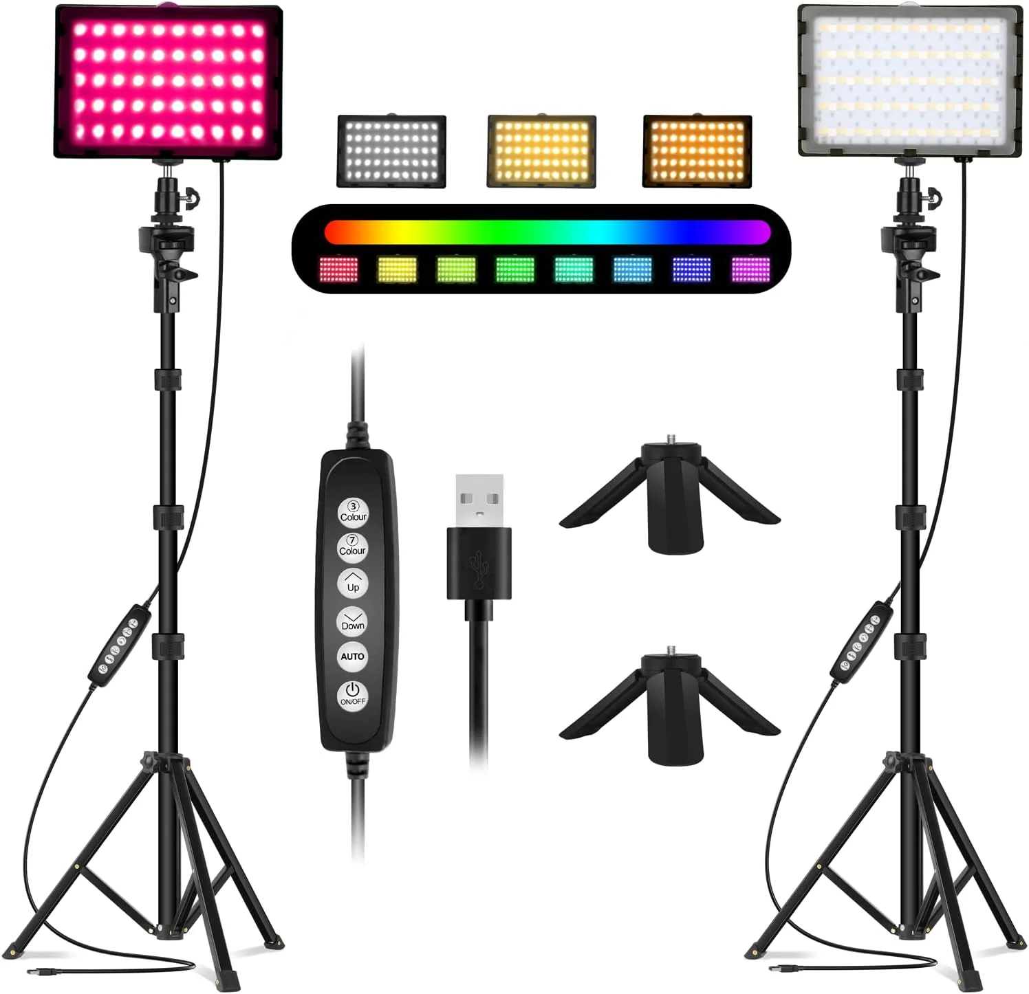 نور عکاسی ال ای دی RGB امارت با پایه سلفی قابل افزایش 51 اینچی و سه پایه، نور ویدئویی دیمر شونده با سه پایه رومیزی کوچک، مناسب برای عکاسی پرتره، نورپردازی DSLR یوتیوب